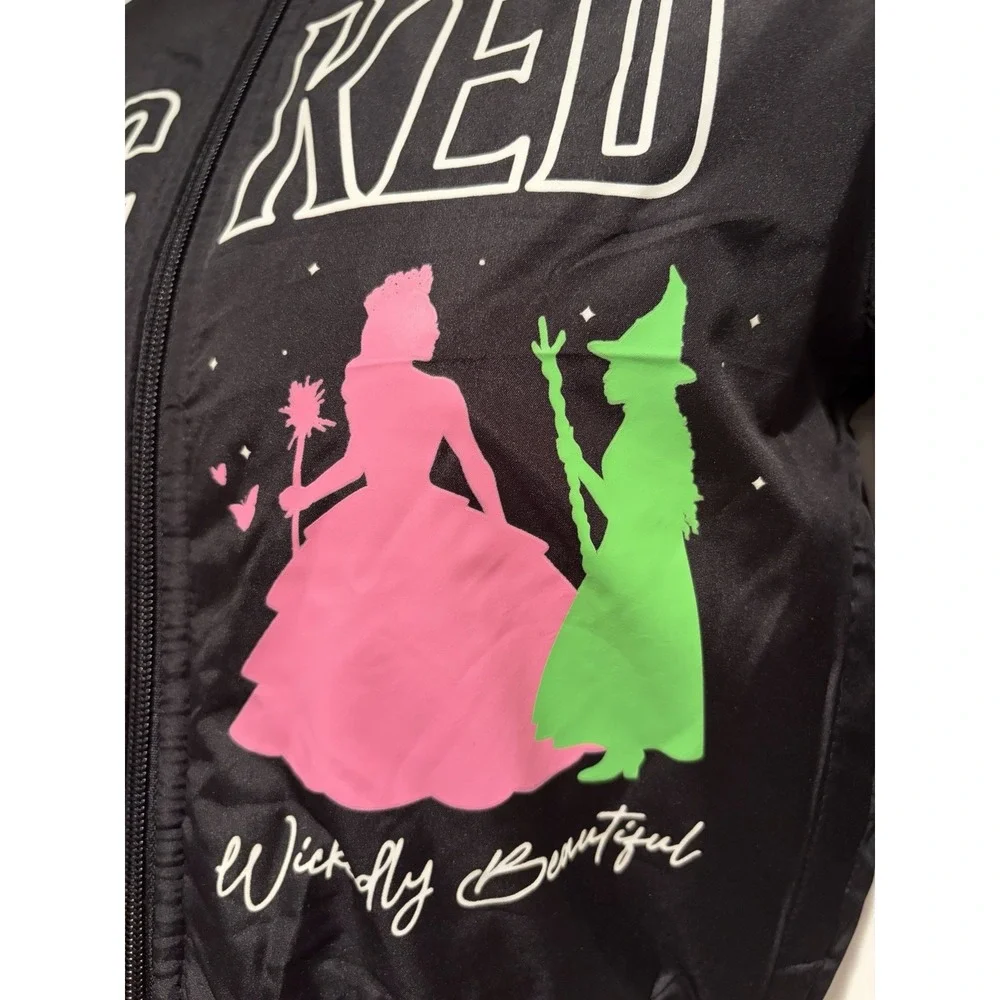 NWT Wicked Girls Bomber Jacket 4/5 Black Universal Elphaba Glinda Zip Coat Movie